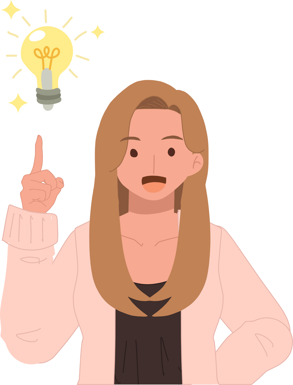 woman thinking about idea, solution or strategy planning,solve problem concept, cheerful woman got new idea lightbulb in her hand.